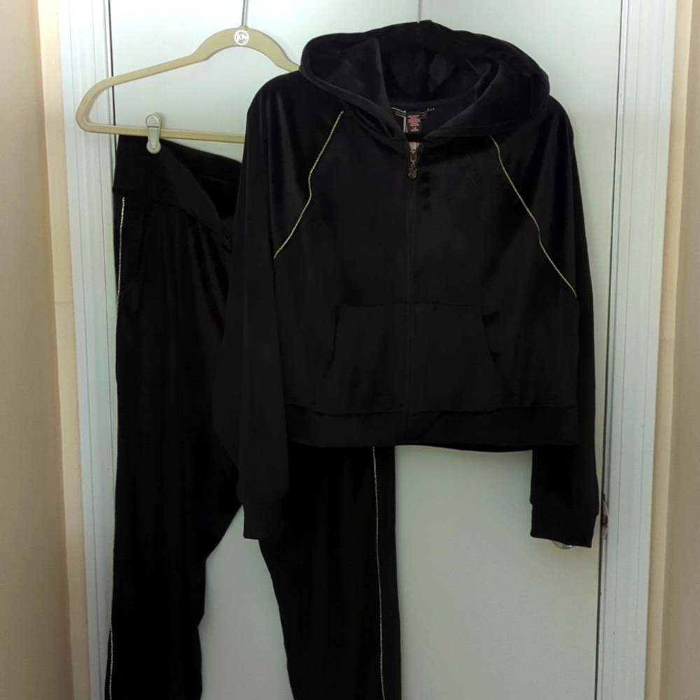 Victoria's Secret Diamonte Inset Velour Tracksuit Joggers and Zip Hoodie Large